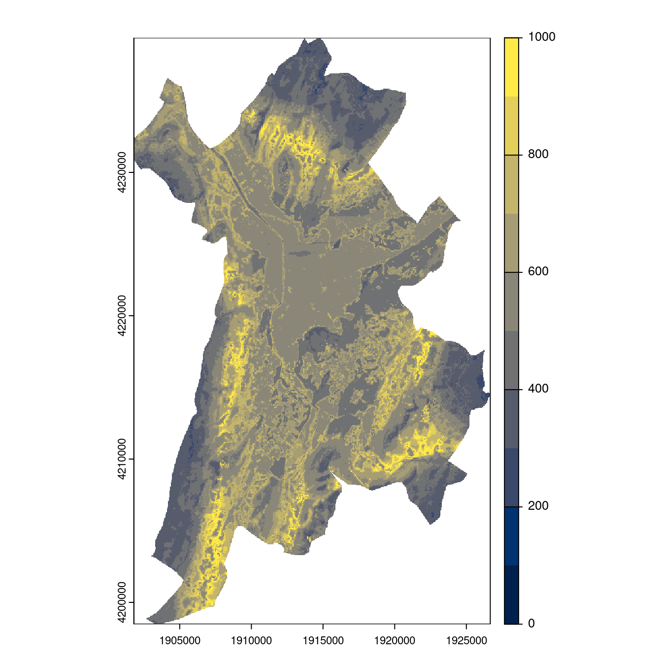 Projection des distributions potentielles contemporaine et futures jusqu'à l'horizon 2100 sous le scénario SSP5-8.5 (modèle d'ensemble, GCM IPSL).