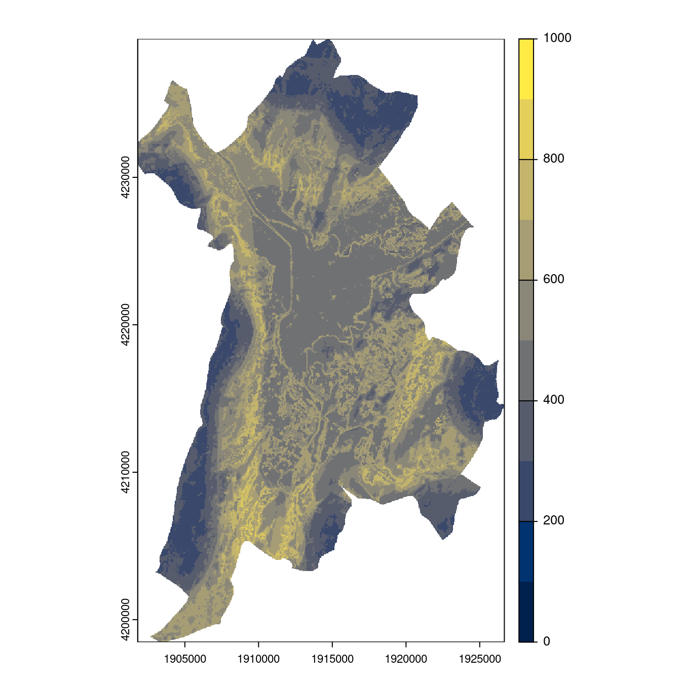 Projection des distributions potentielles contemporaine et futures jusqu'à l'horizon 2100 sous le scénario SSP5-8.5 (modèle d'ensemble, GCM IPSL).
