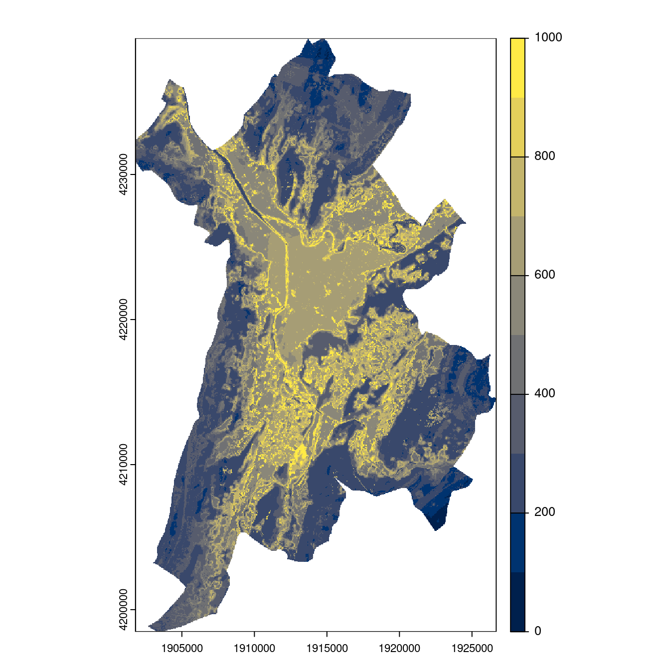 Projection des distributions potentielles contemporaine et futures jusqu'à l'horizon 2100 sous le scénario SSP5-8.5 (modèle d'ensemble, GCM IPSL).