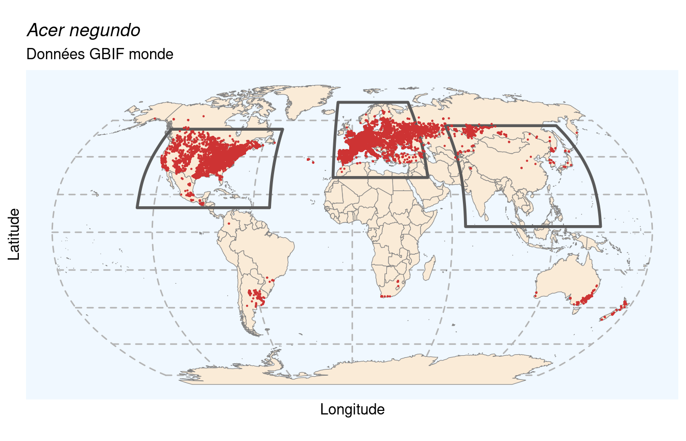 Occurrences de Acer negundo dans le monde.