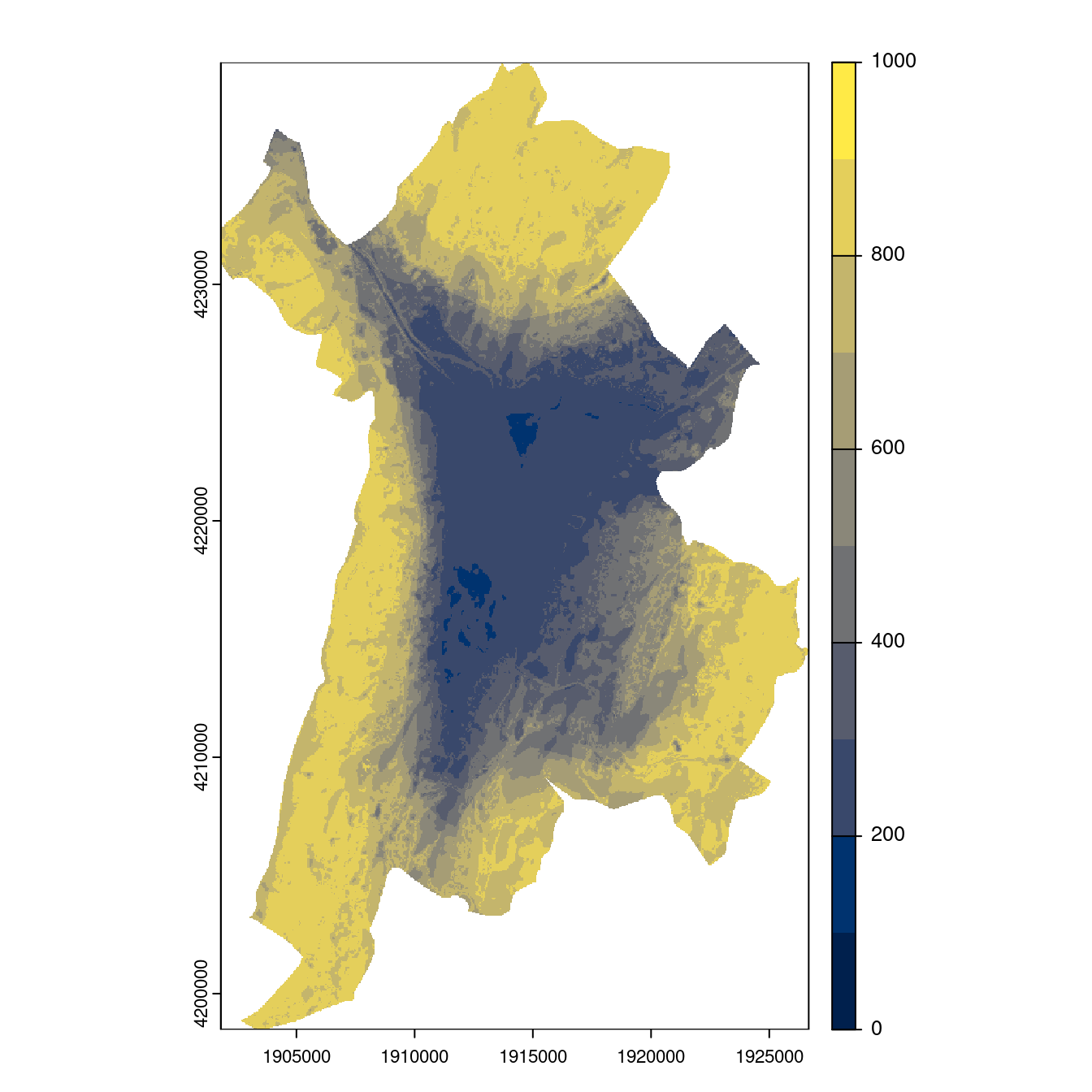 Projection des distributions potentielles contemporaine et futures jusqu'à l'horizon 2100 sous le scénario SSP5-8.5 (modèle d'ensemble, GCM IPSL).