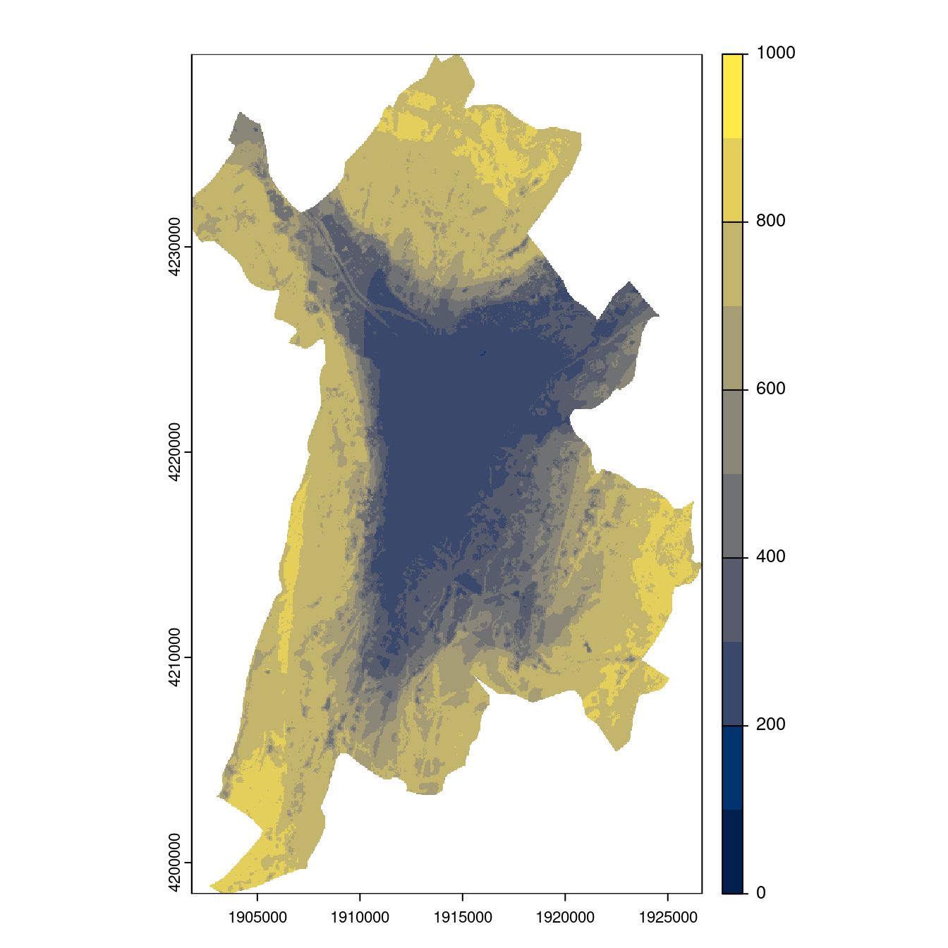 Projection des distributions potentielles contemporaine et futures jusqu'à l'horizon 2100 sous le scénario SSP5-8.5 (modèle d'ensemble, GCM IPSL).