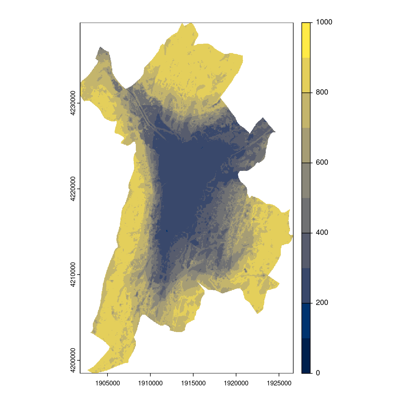 Projection des distributions potentielles contemporaine et futures jusqu'à l'horizon 2100 sous le scénario SSP5-8.5 (modèle d'ensemble, GCM IPSL).