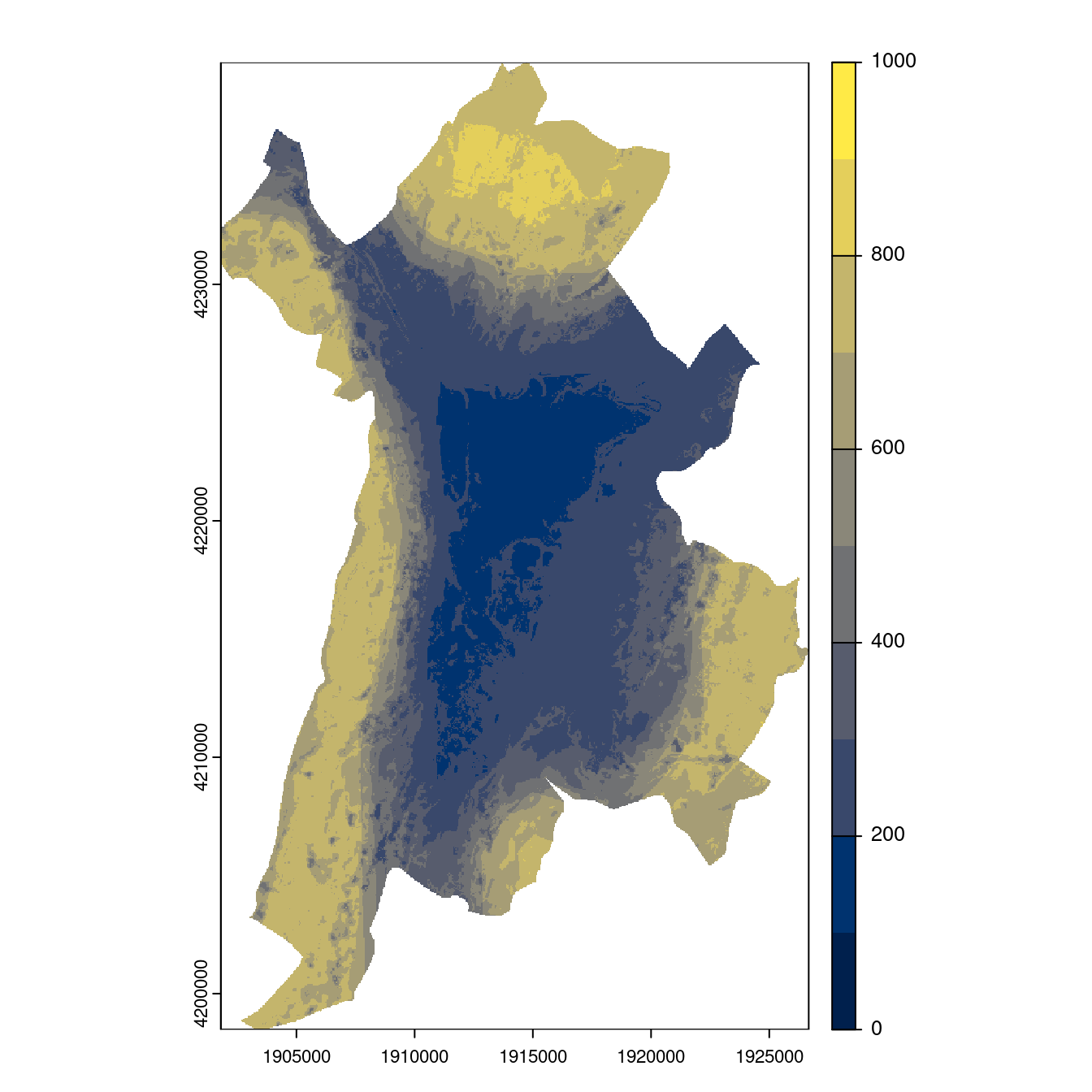Projection des distributions potentielles contemporaine et futures jusqu'à l'horizon 2100 sous le scénario SSP5-8.5 (modèle d'ensemble, GCM IPSL).