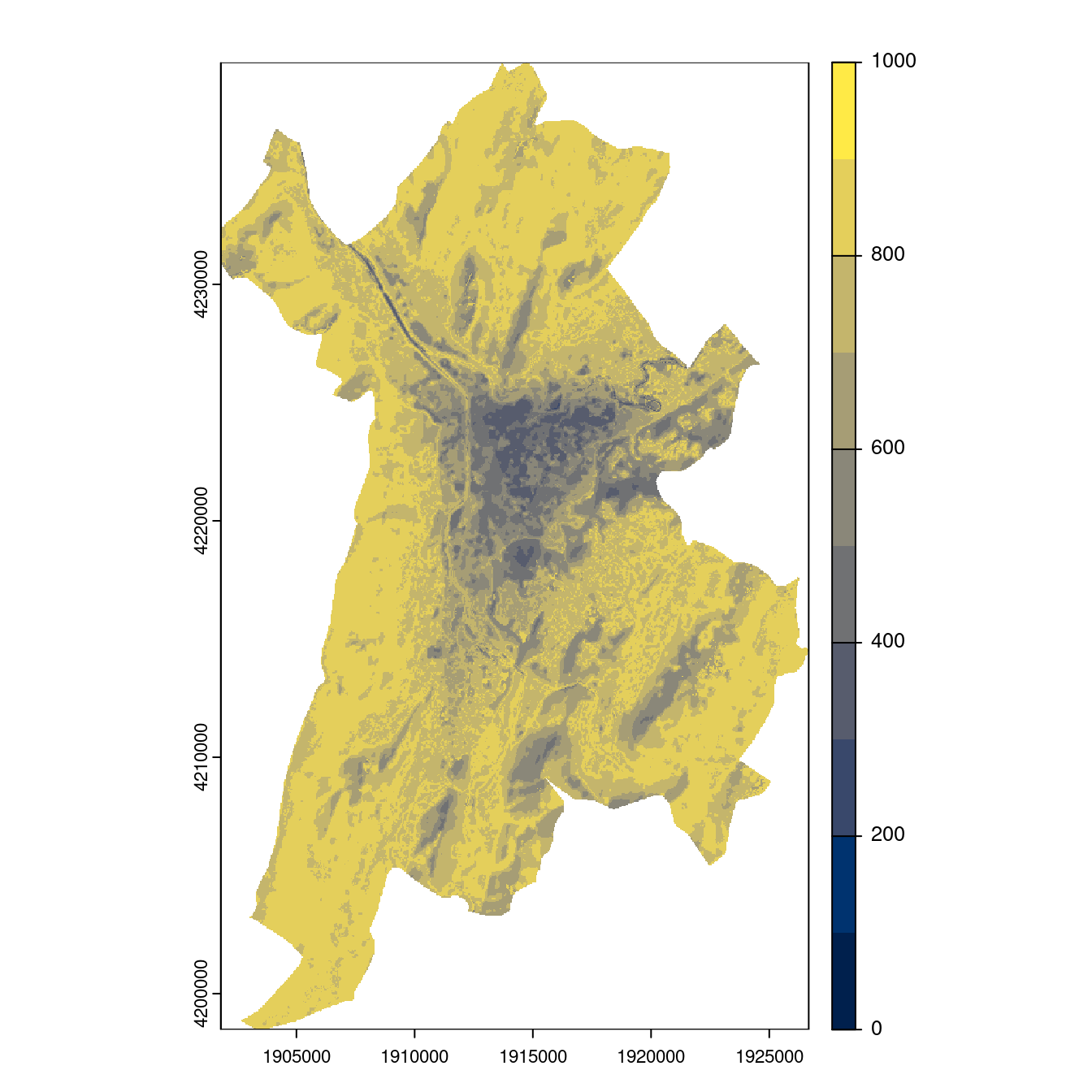 Projection des distributions potentielles contemporaine et futures jusqu'à l'horizon 2100 sous le scénario SSP5-8.5 (modèle d'ensemble, GCM IPSL).