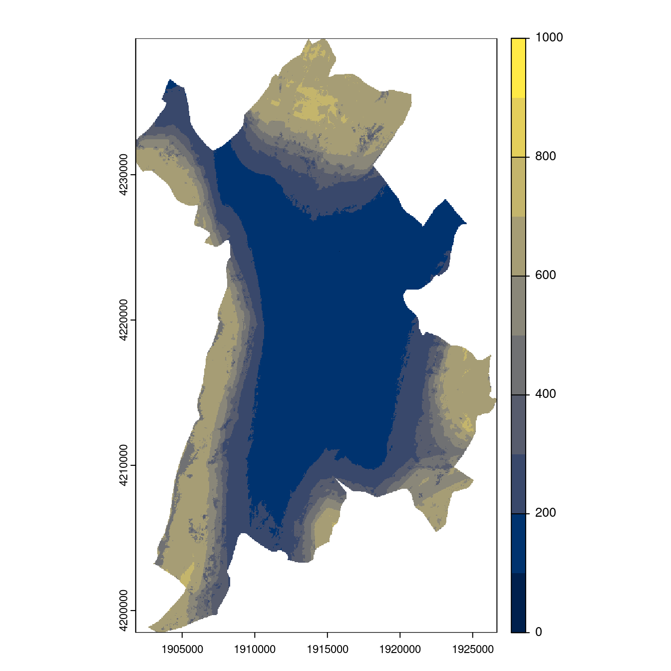 Projection des distributions potentielles contemporaine et futures jusqu'à l'horizon 2100 sous le scénario SSP5-8.5 (modèle d'ensemble, GCM IPSL).