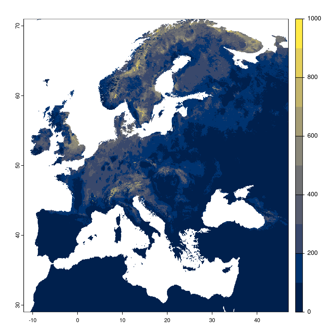 Projection des distributions potentielles futures jusqu'à l'horizon 2100 sous le scénario SSP5-8.5 (modèle d'ensemble).