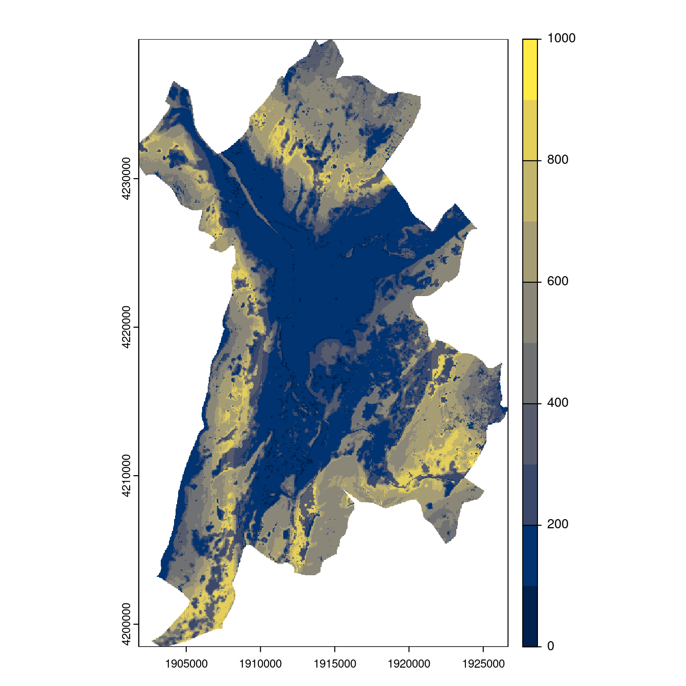 Projection des distributions potentielles contemporaine et futures jusqu'à l'horizon 2100 sous le scénario SSP5-8.5 (modèle d'ensemble, GCM IPSL).