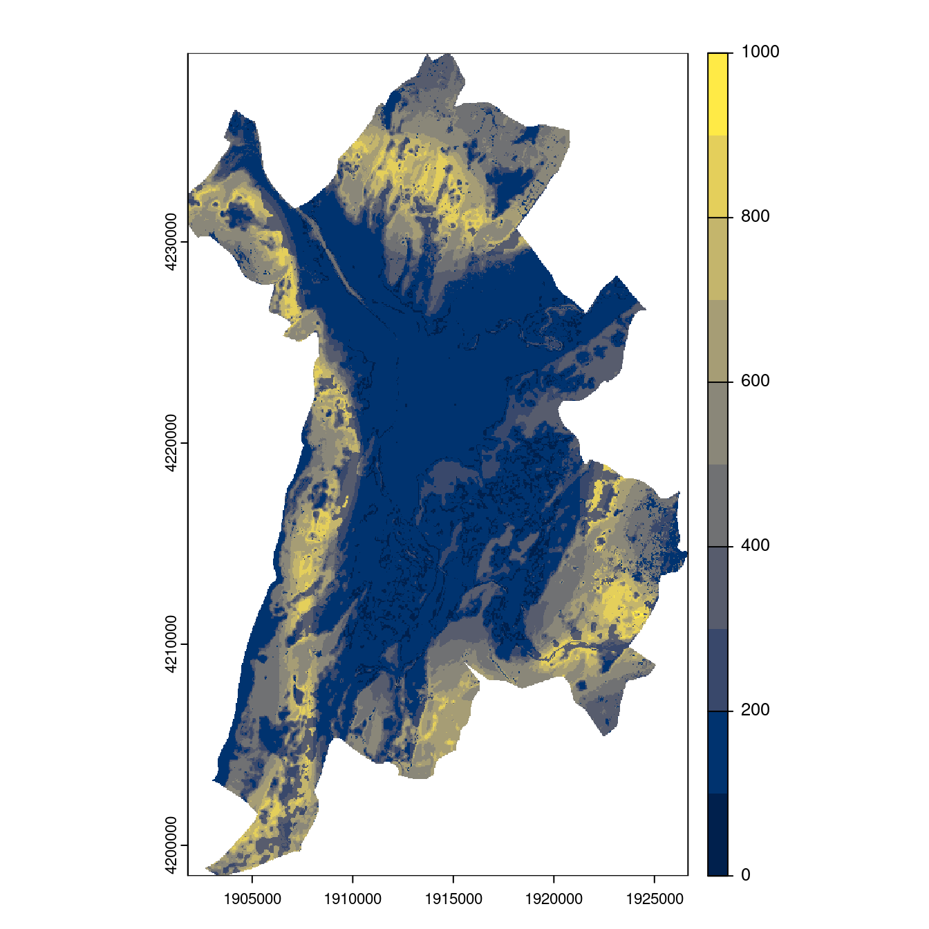 Projection des distributions potentielles contemporaine et futures jusqu'à l'horizon 2100 sous le scénario SSP5-8.5 (modèle d'ensemble, GCM IPSL).