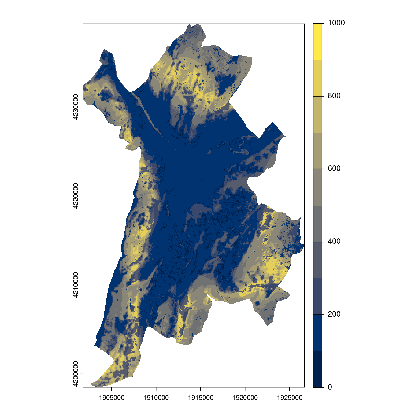 Projection des distributions potentielles contemporaine et futures jusqu'à l'horizon 2100 sous le scénario SSP5-8.5 (modèle d'ensemble, GCM IPSL).