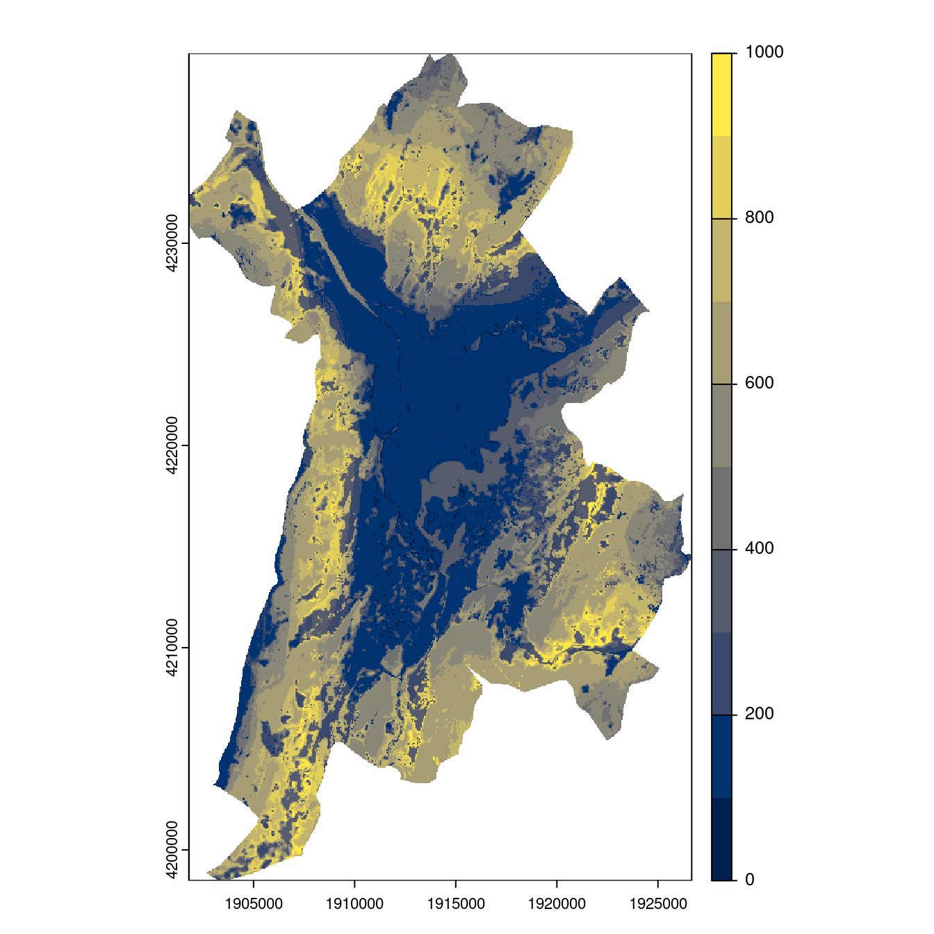 Projection des distributions potentielles contemporaine et futures jusqu'à l'horizon 2100 sous le scénario SSP5-8.5 (modèle d'ensemble, GCM IPSL).
