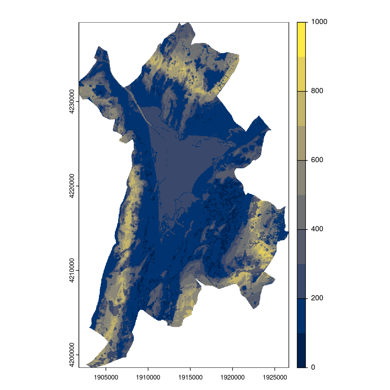 Projection des distributions potentielles contemporaine et futures jusqu'à l'horizon 2100 sous le scénario SSP5-8.5 (modèle d'ensemble, GCM IPSL).