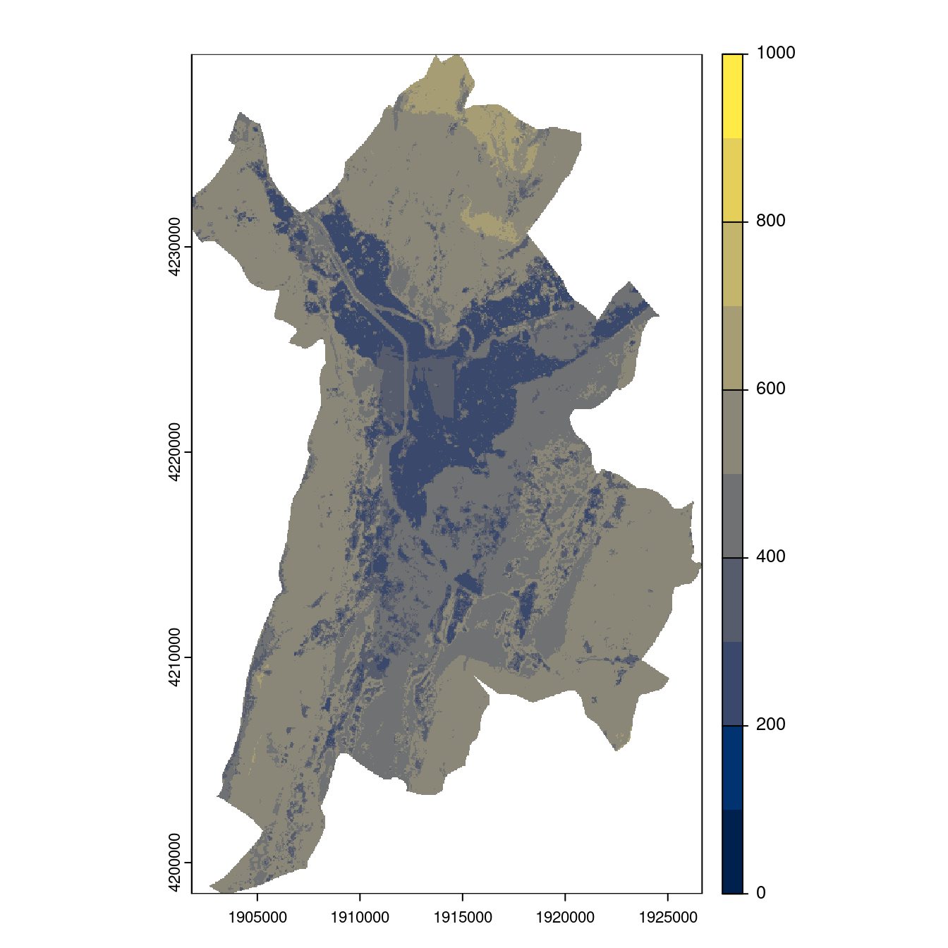 Projection des distributions potentielles contemporaine et futures jusqu'à l'horizon 2100 sous le scénario SSP5-8.5 (modèle d'ensemble, GCM IPSL).
