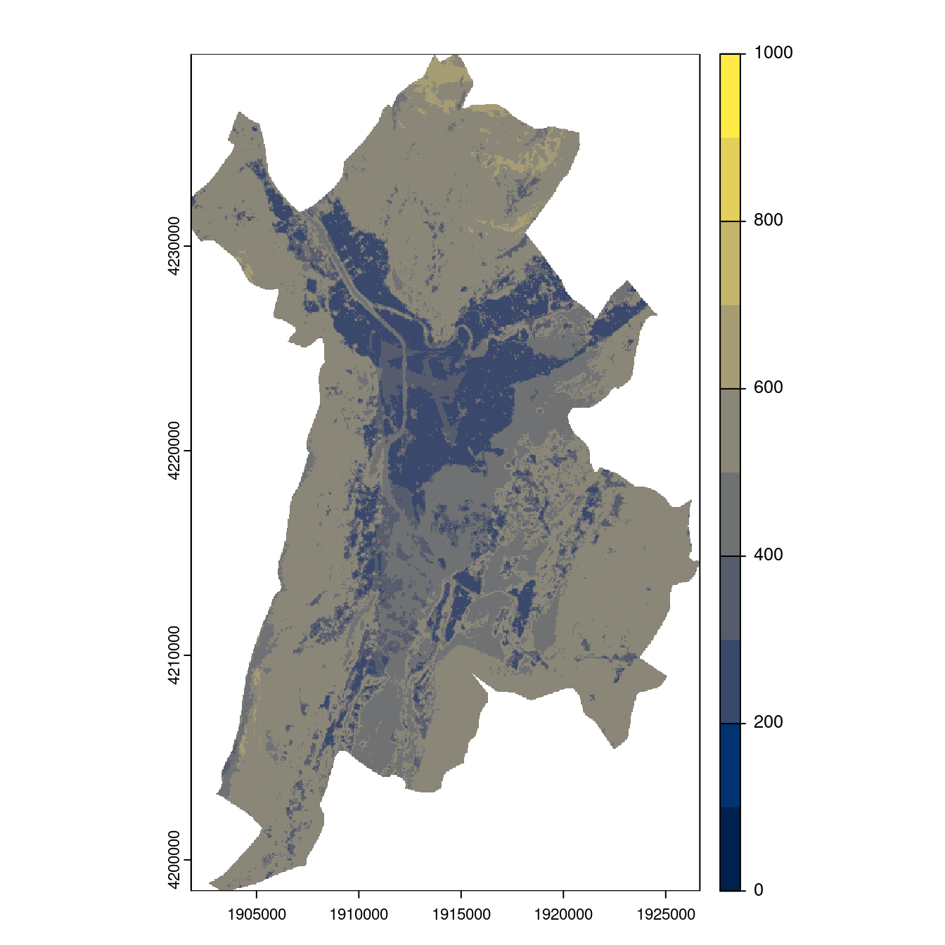 Projection des distributions potentielles contemporaine et futures jusqu'à l'horizon 2100 sous le scénario SSP5-8.5 (modèle d'ensemble, GCM IPSL).