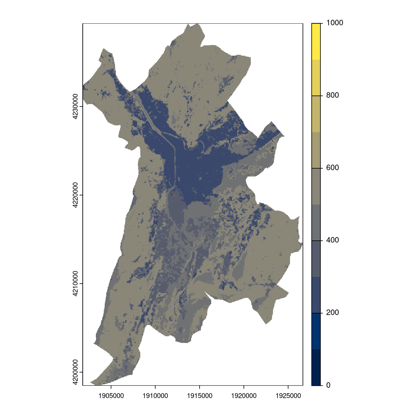 Projection des distributions potentielles contemporaine et futures jusqu'à l'horizon 2100 sous le scénario SSP5-8.5 (modèle d'ensemble, GCM IPSL).