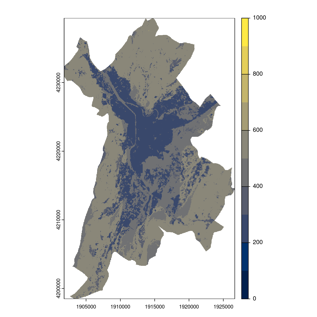 Projection des distributions potentielles contemporaine et futures jusqu'à l'horizon 2100 sous le scénario SSP5-8.5 (modèle d'ensemble, GCM IPSL).
