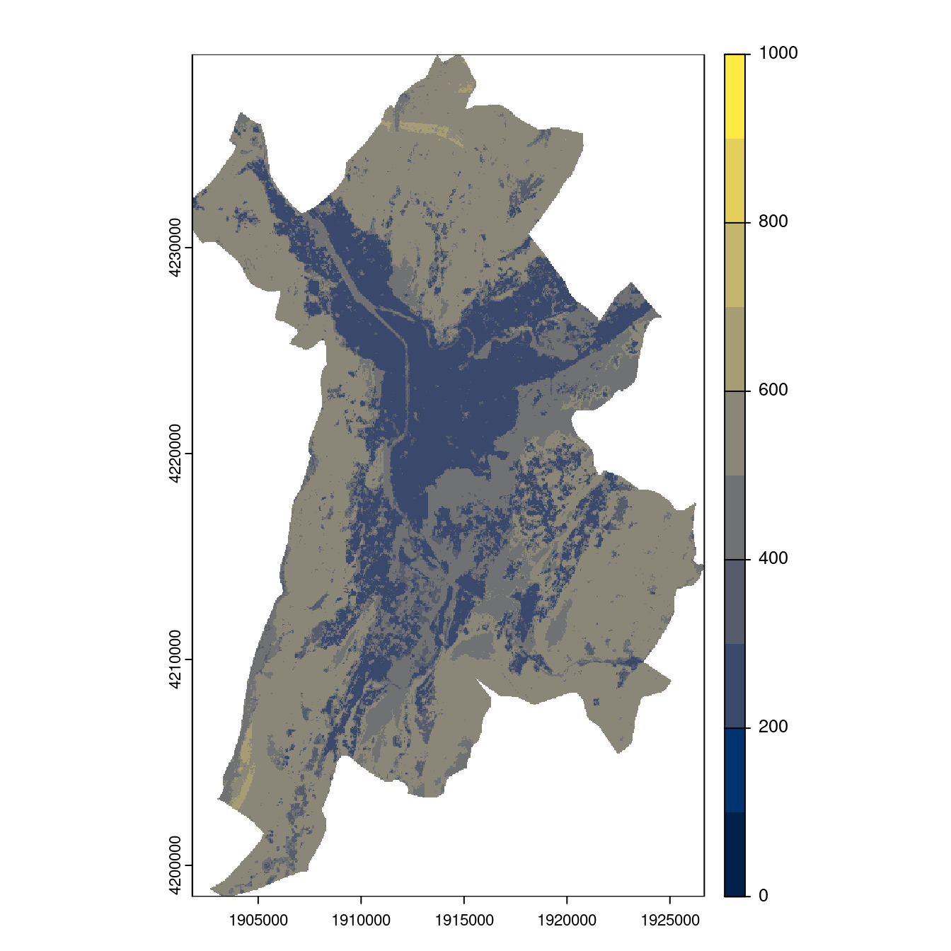 Projection des distributions potentielles contemporaine et futures jusqu'à l'horizon 2100 sous le scénario SSP5-8.5 (modèle d'ensemble, GCM IPSL).