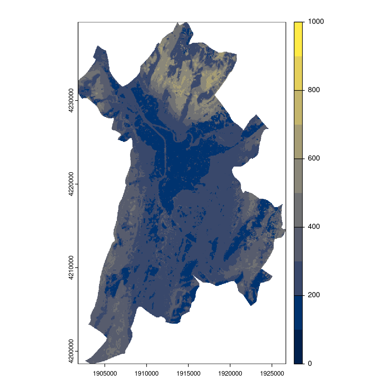 Projection des distributions potentielles contemporaine et futures jusqu'à l'horizon 2100 sous le scénario SSP5-8.5 (modèle d'ensemble, GCM IPSL).