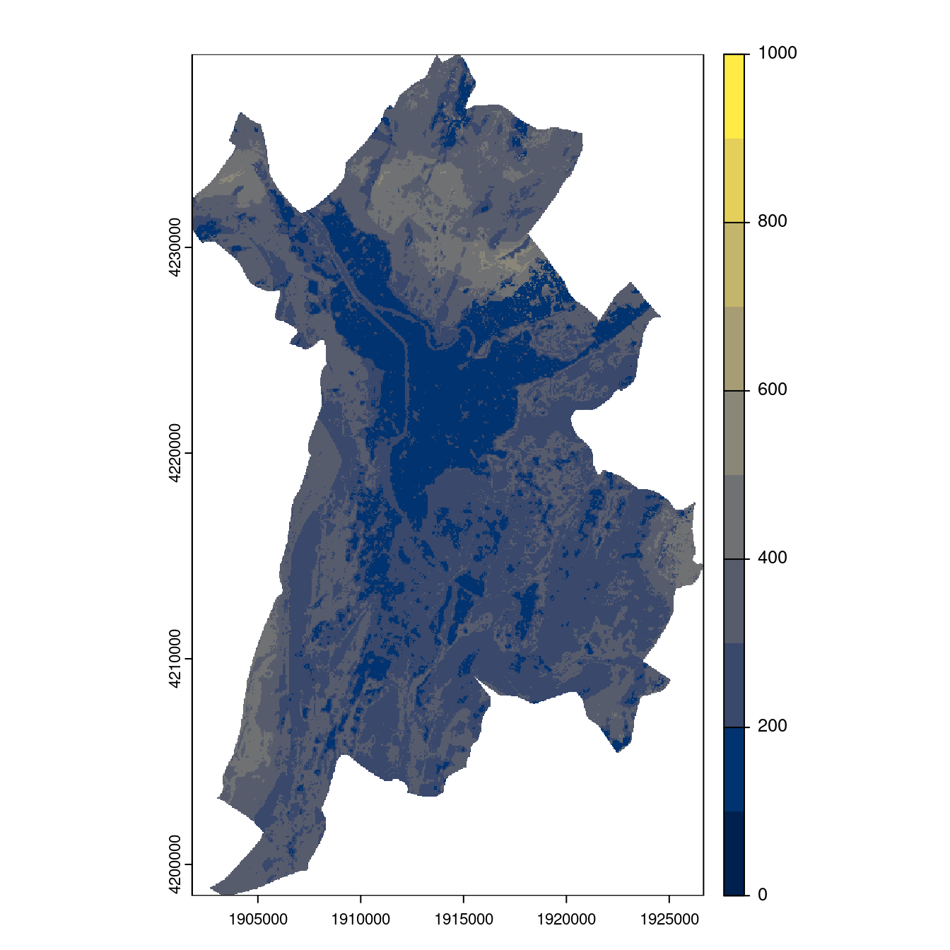 Projection des distributions potentielles contemporaine et futures jusqu'à l'horizon 2100 sous le scénario SSP5-8.5 (modèle d'ensemble, GCM IPSL).