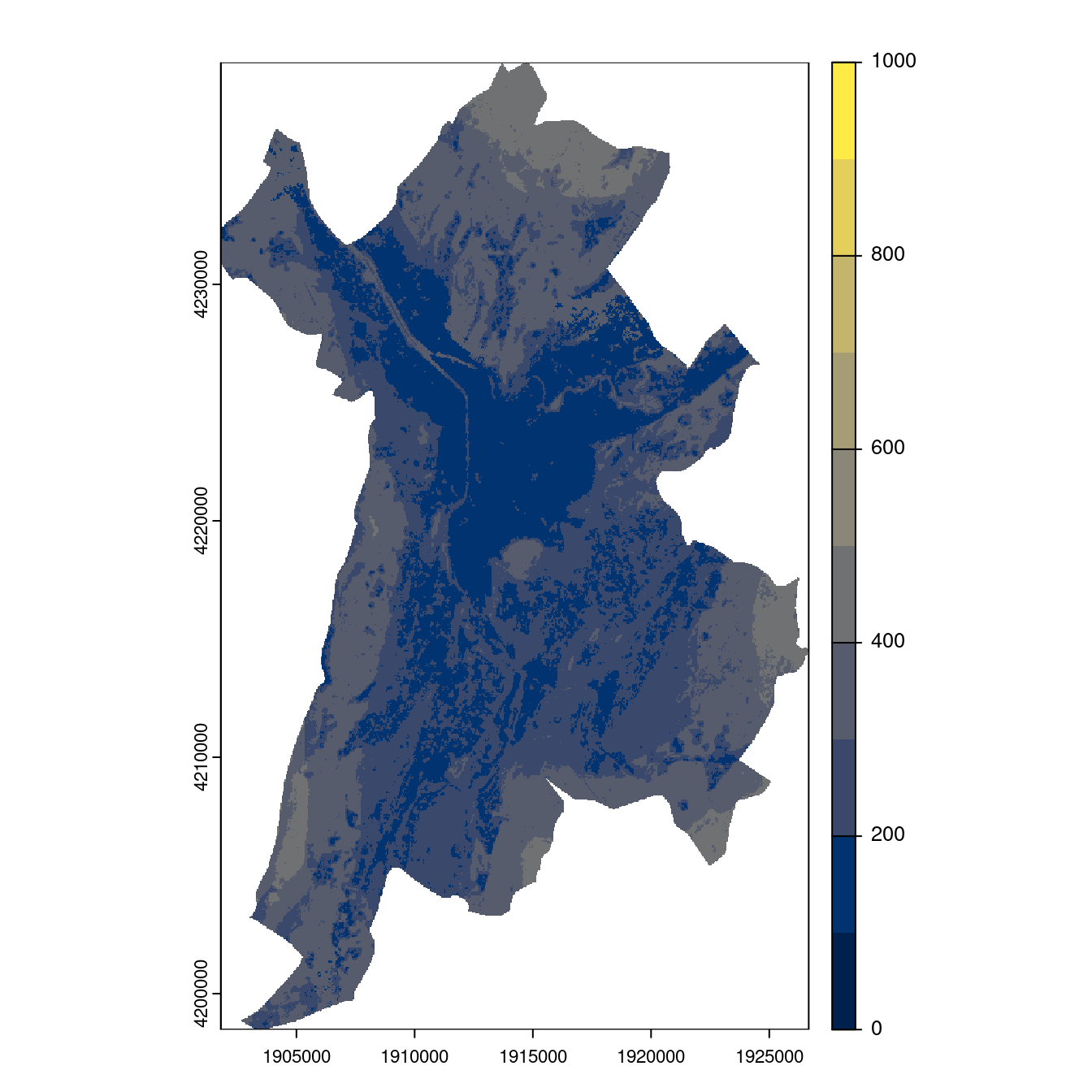 Projection des distributions potentielles contemporaine et futures jusqu'à l'horizon 2100 sous le scénario SSP5-8.5 (modèle d'ensemble, GCM IPSL).