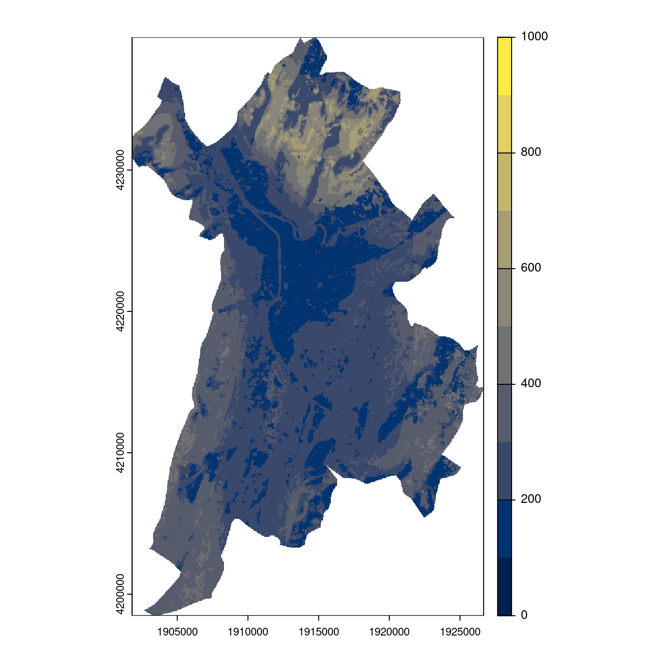 Projection des distributions potentielles contemporaine et futures jusqu'à l'horizon 2100 sous le scénario SSP5-8.5 (modèle d'ensemble, GCM IPSL).