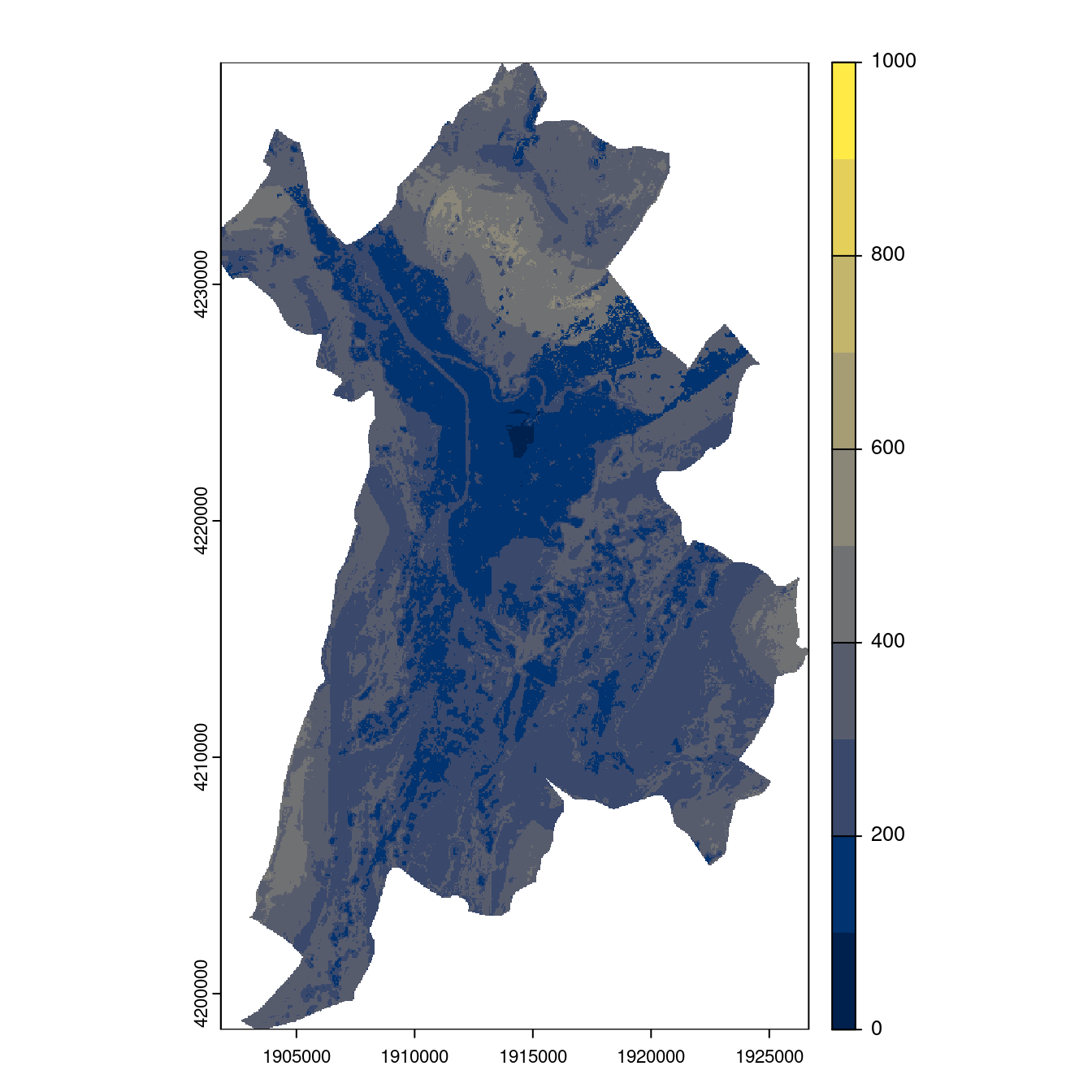 Projection des distributions potentielles contemporaine et futures jusqu'à l'horizon 2100 sous le scénario SSP5-8.5 (modèle d'ensemble, GCM IPSL).