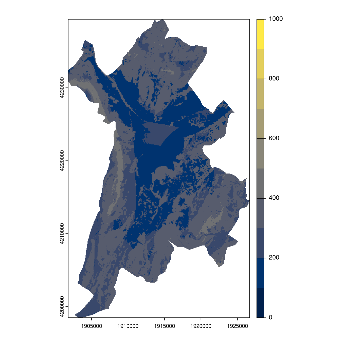 Projection des distributions potentielles contemporaine et futures jusqu'à l'horizon 2100 sous le scénario SSP5-8.5 (modèle d'ensemble, GCM IPSL).