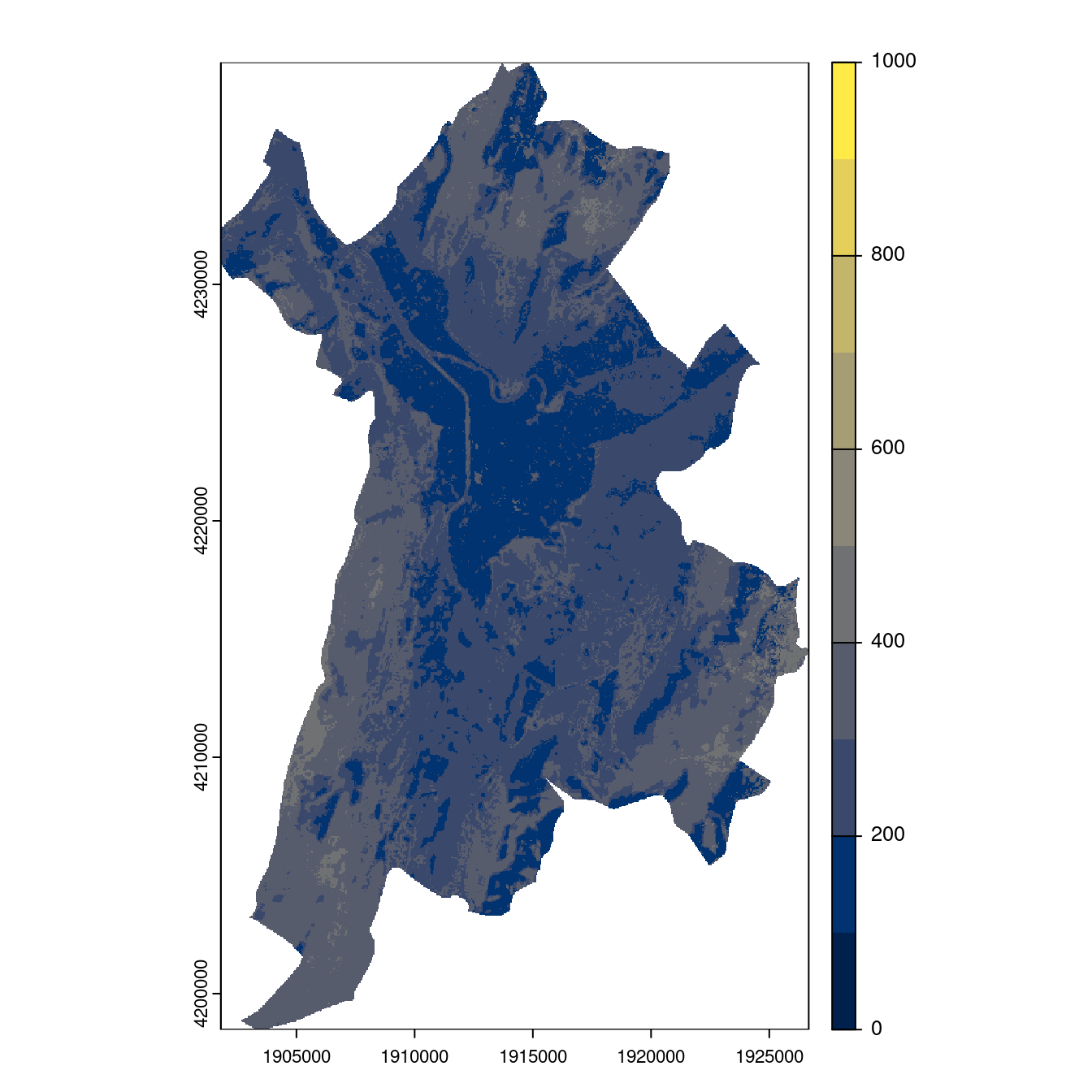 Projection des distributions potentielles contemporaine et futures jusqu'à l'horizon 2100 sous le scénario SSP5-8.5 (modèle d'ensemble, GCM IPSL).