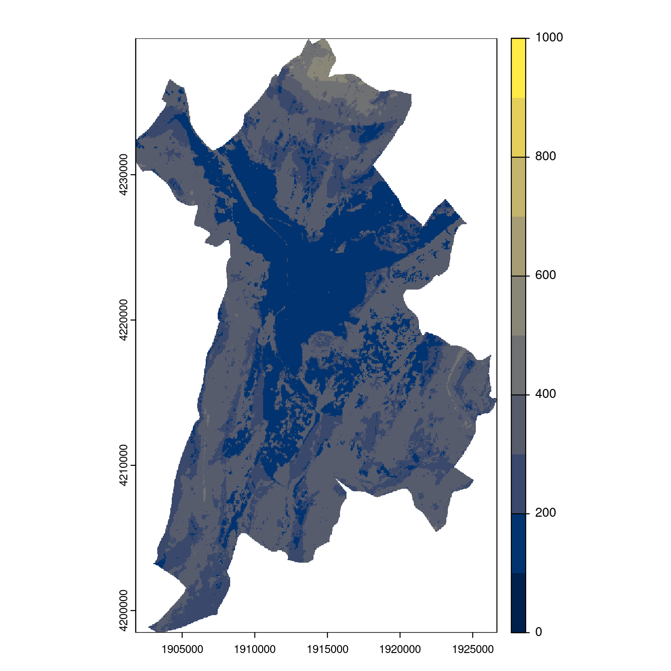 Projection des distributions potentielles contemporaine et futures jusqu'à l'horizon 2100 sous le scénario SSP5-8.5 (modèle d'ensemble, GCM IPSL).