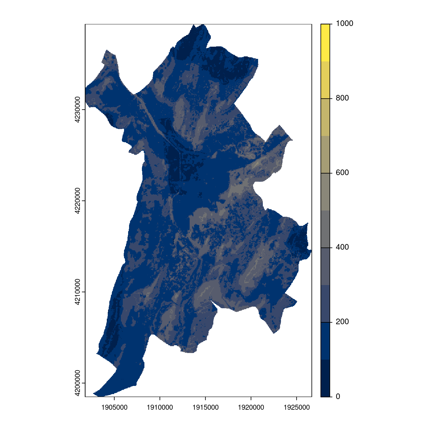 Projection des distributions potentielles contemporaine et futures jusqu'à l'horizon 2100 sous le scénario SSP5-8.5 (modèle d'ensemble, GCM IPSL).