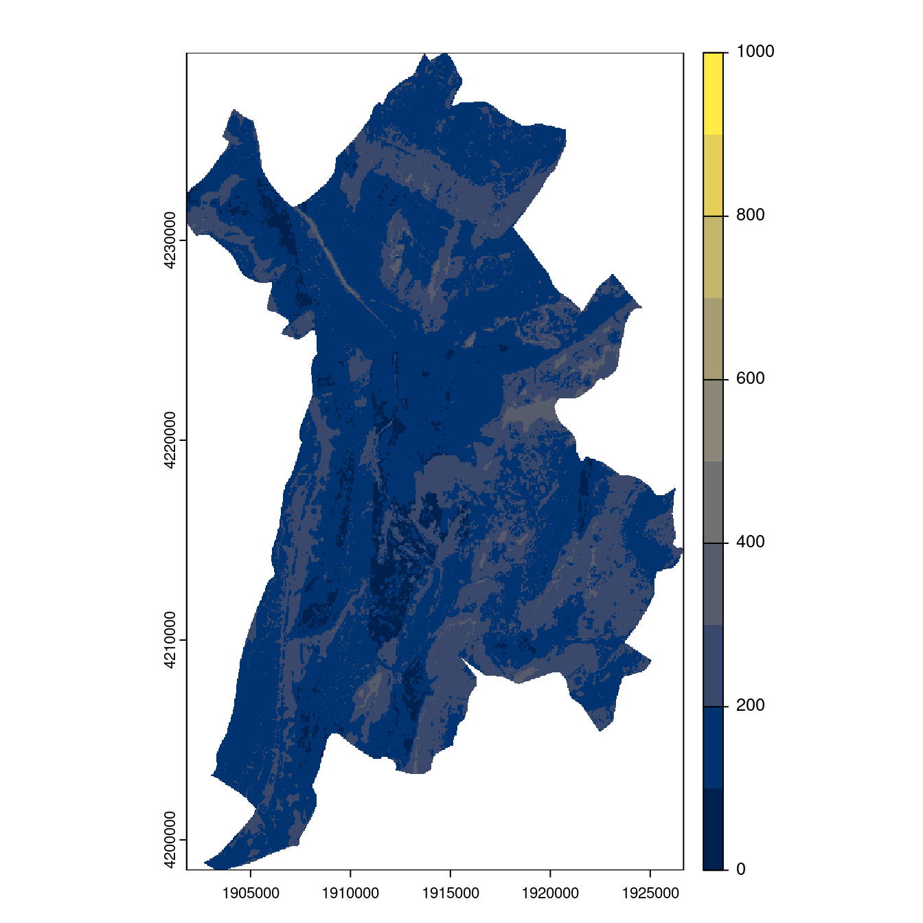 Projection des distributions potentielles contemporaine et futures jusqu'à l'horizon 2100 sous le scénario SSP5-8.5 (modèle d'ensemble, GCM IPSL).