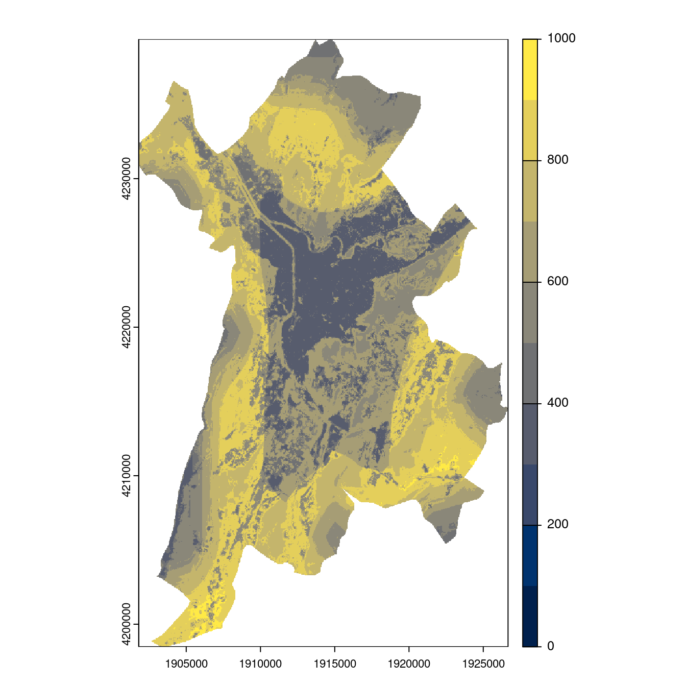 Projection des distributions potentielles contemporaine et futures jusqu'à l'horizon 2100 sous le scénario SSP5-8.5 (modèle d'ensemble, GCM IPSL).