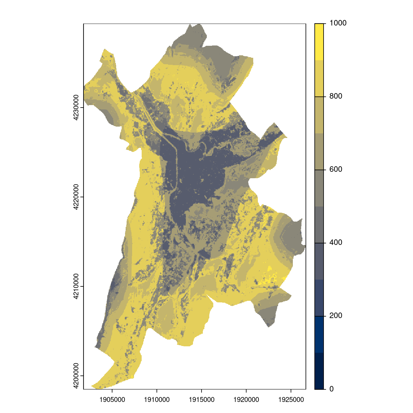 Projection des distributions potentielles contemporaine et futures jusqu'à l'horizon 2100 sous le scénario SSP5-8.5 (modèle d'ensemble, GCM IPSL).