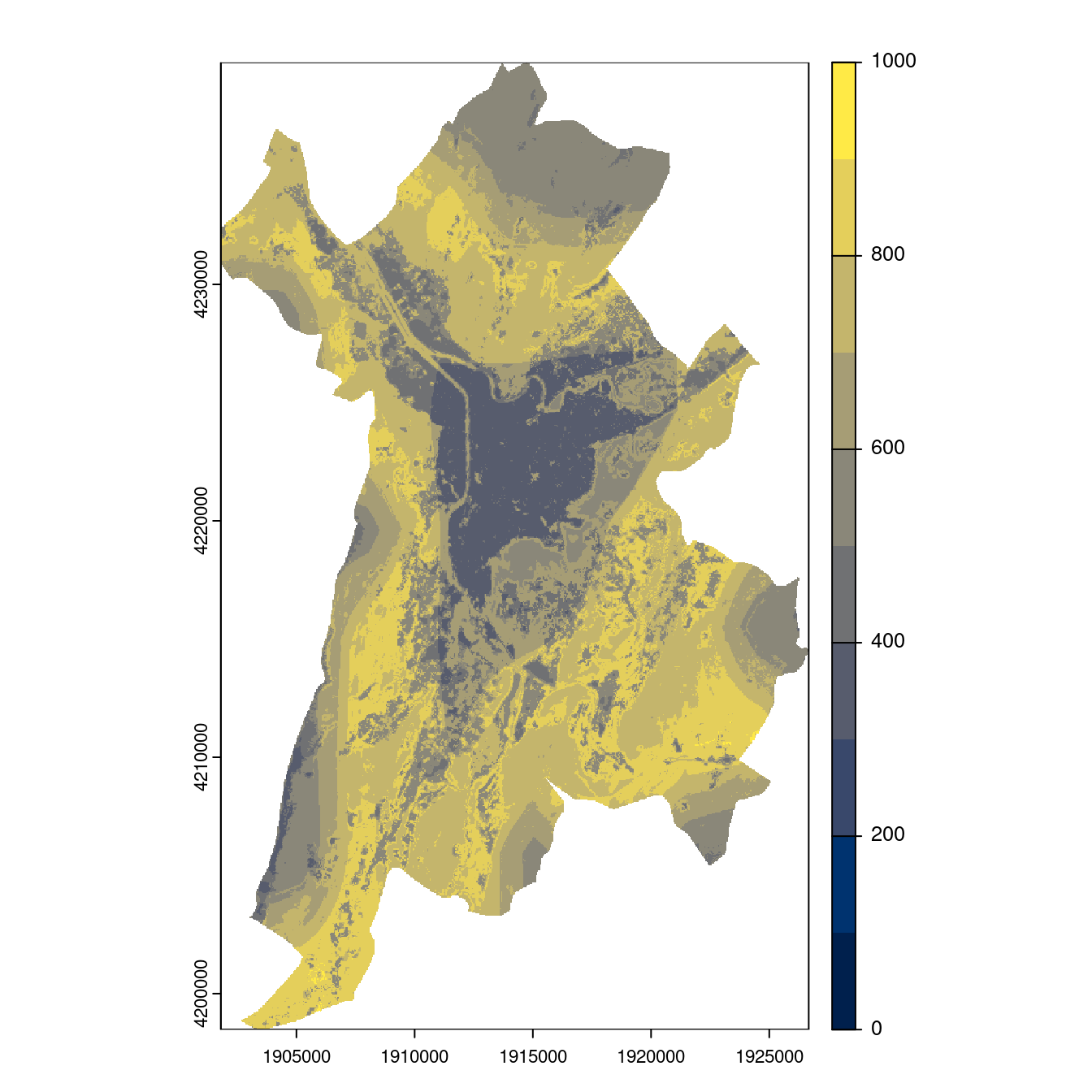 Projection des distributions potentielles contemporaine et futures jusqu'à l'horizon 2100 sous le scénario SSP5-8.5 (modèle d'ensemble, GCM IPSL).
