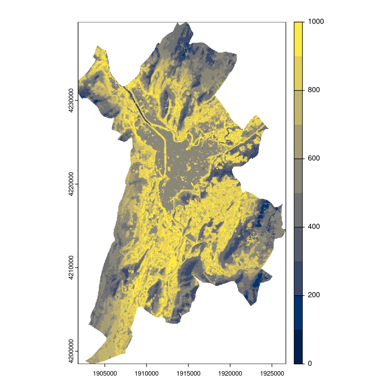 Projection des distributions potentielles contemporaine et futures jusqu'à l'horizon 2100 sous le scénario SSP5-8.5 (modèle d'ensemble, GCM IPSL).