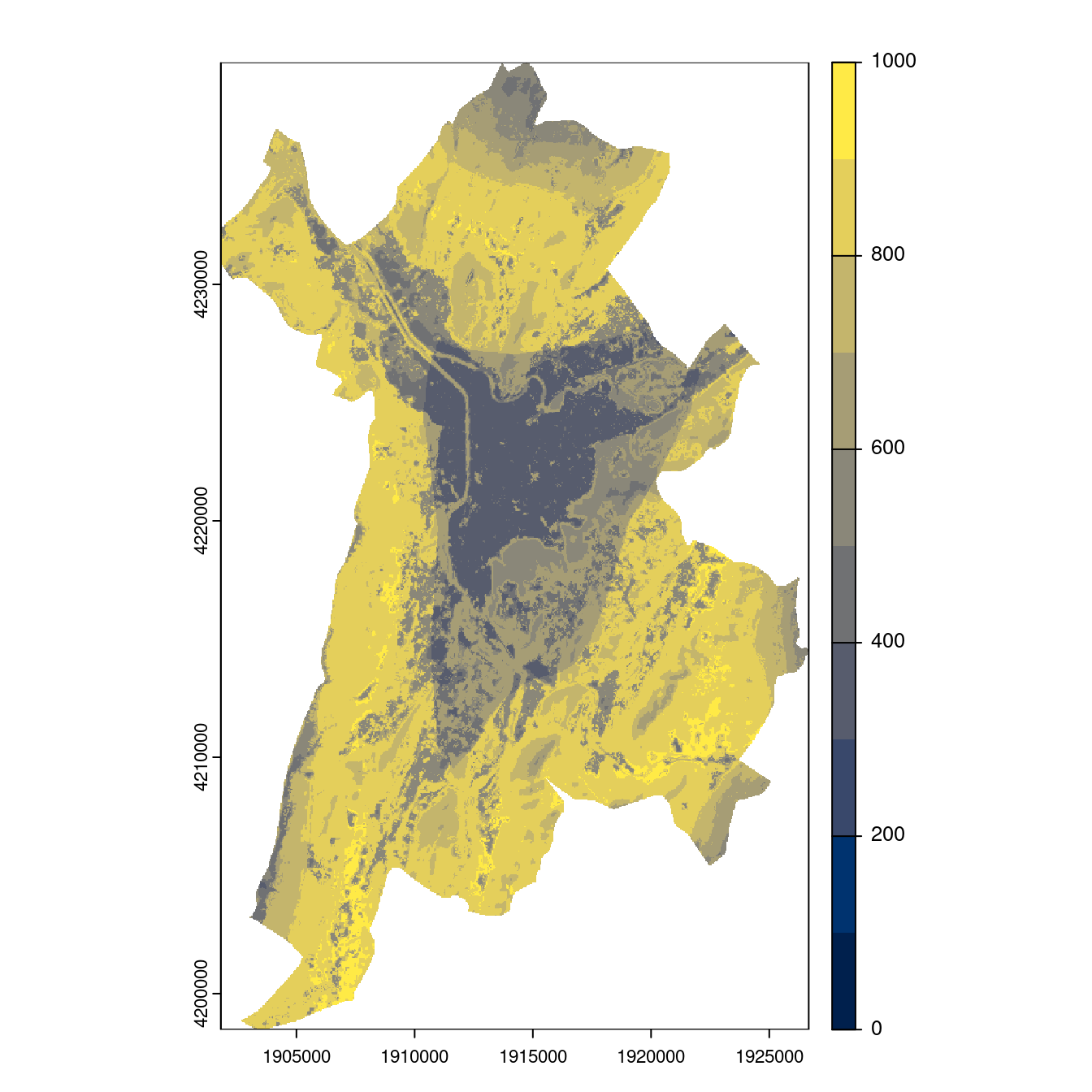 Projection des distributions potentielles contemporaine et futures jusqu'à l'horizon 2100 sous le scénario SSP5-8.5 (modèle d'ensemble, GCM IPSL).