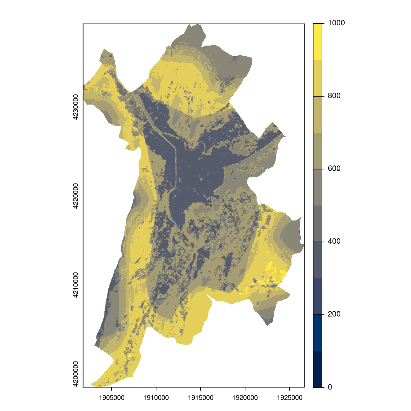 Projection des distributions potentielles contemporaine et futures jusqu'à l'horizon 2100 sous le scénario SSP5-8.5 (modèle d'ensemble, GCM IPSL).