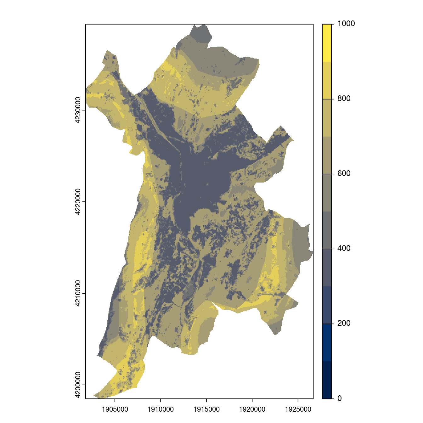 Projection des distributions potentielles contemporaine et futures jusqu'à l'horizon 2100 sous le scénario SSP5-8.5 (modèle d'ensemble, GCM IPSL).