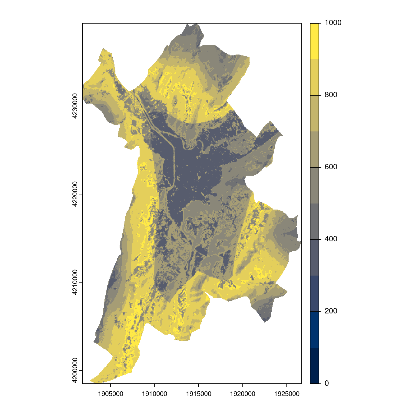 Projection des distributions potentielles contemporaine et futures jusqu'à l'horizon 2100 sous le scénario SSP5-8.5 (modèle d'ensemble, GCM IPSL).
