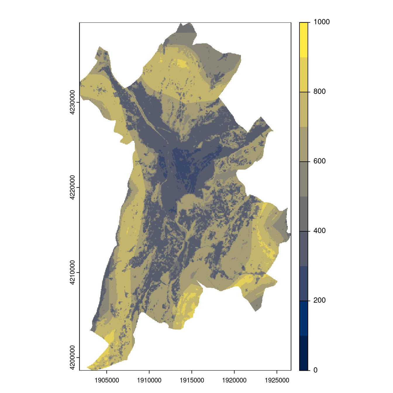 Projection des distributions potentielles contemporaine et futures jusqu'à l'horizon 2100 sous le scénario SSP5-8.5 (modèle d'ensemble, GCM IPSL).