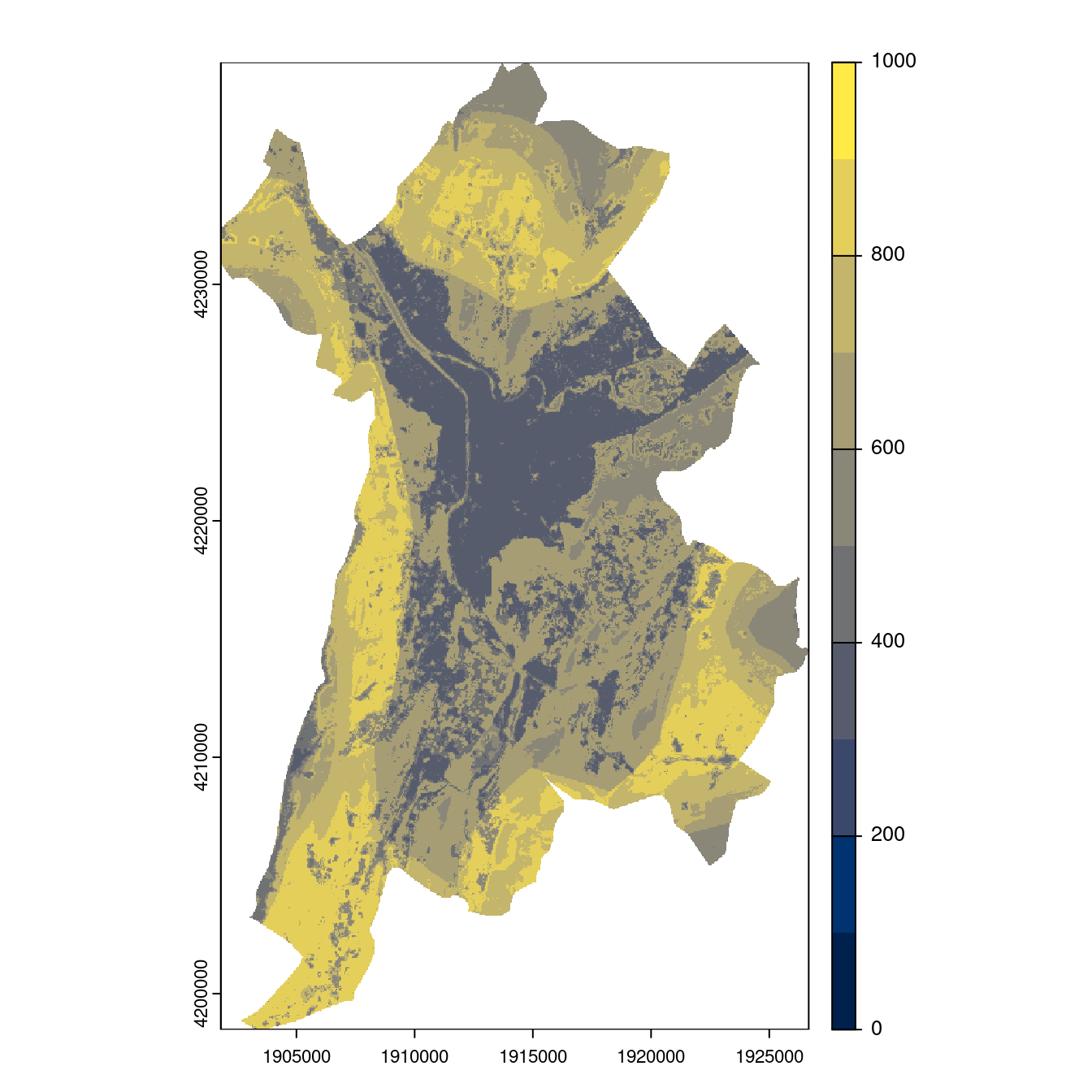 Projection des distributions potentielles contemporaine et futures jusqu'à l'horizon 2100 sous le scénario SSP5-8.5 (modèle d'ensemble, GCM IPSL).