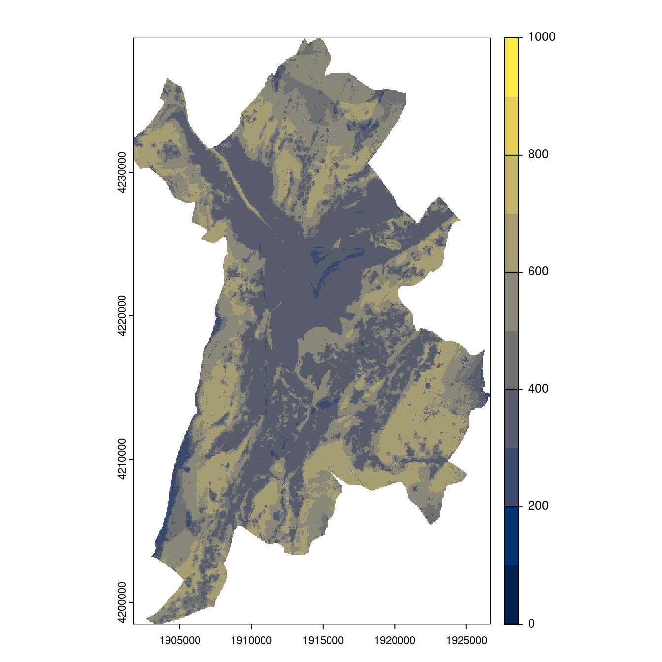 Projection des distributions potentielles contemporaine et futures jusqu'à l'horizon 2100 sous le scénario SSP5-8.5 (modèle d'ensemble, GCM IPSL).