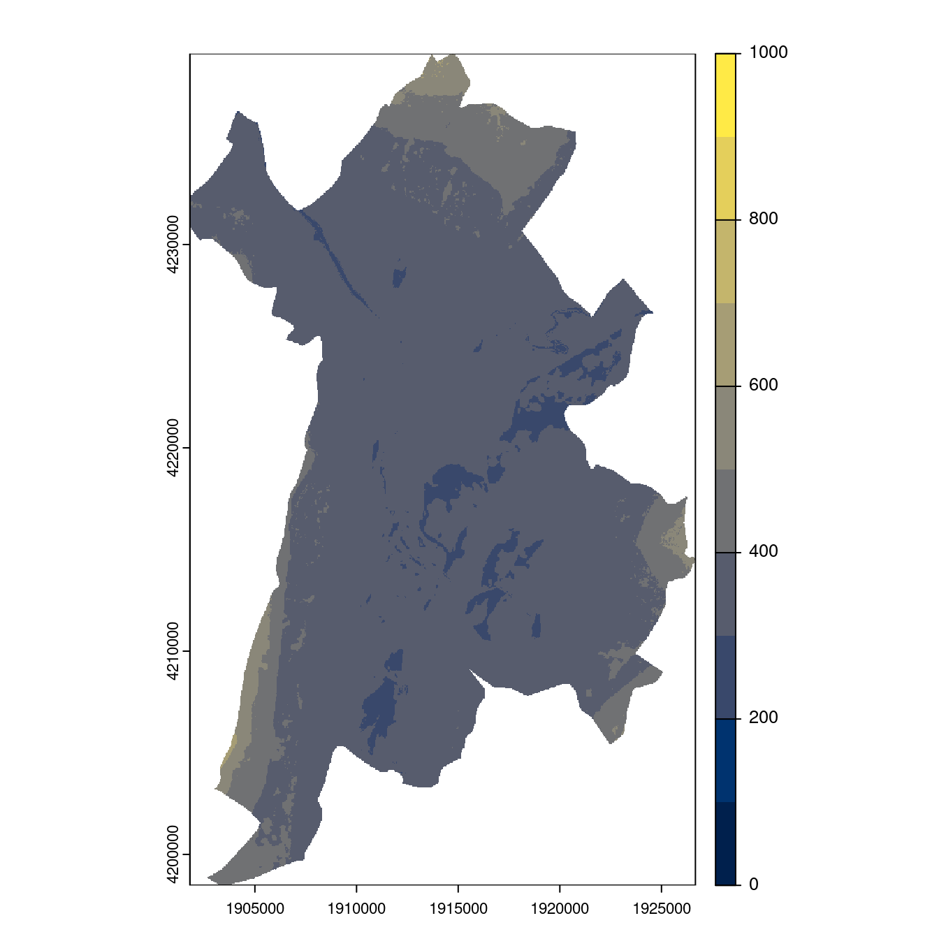 Projection des distributions potentielles contemporaine et futures jusqu'à l'horizon 2100 sous le scénario SSP5-8.5 (modèle d'ensemble, GCM IPSL).