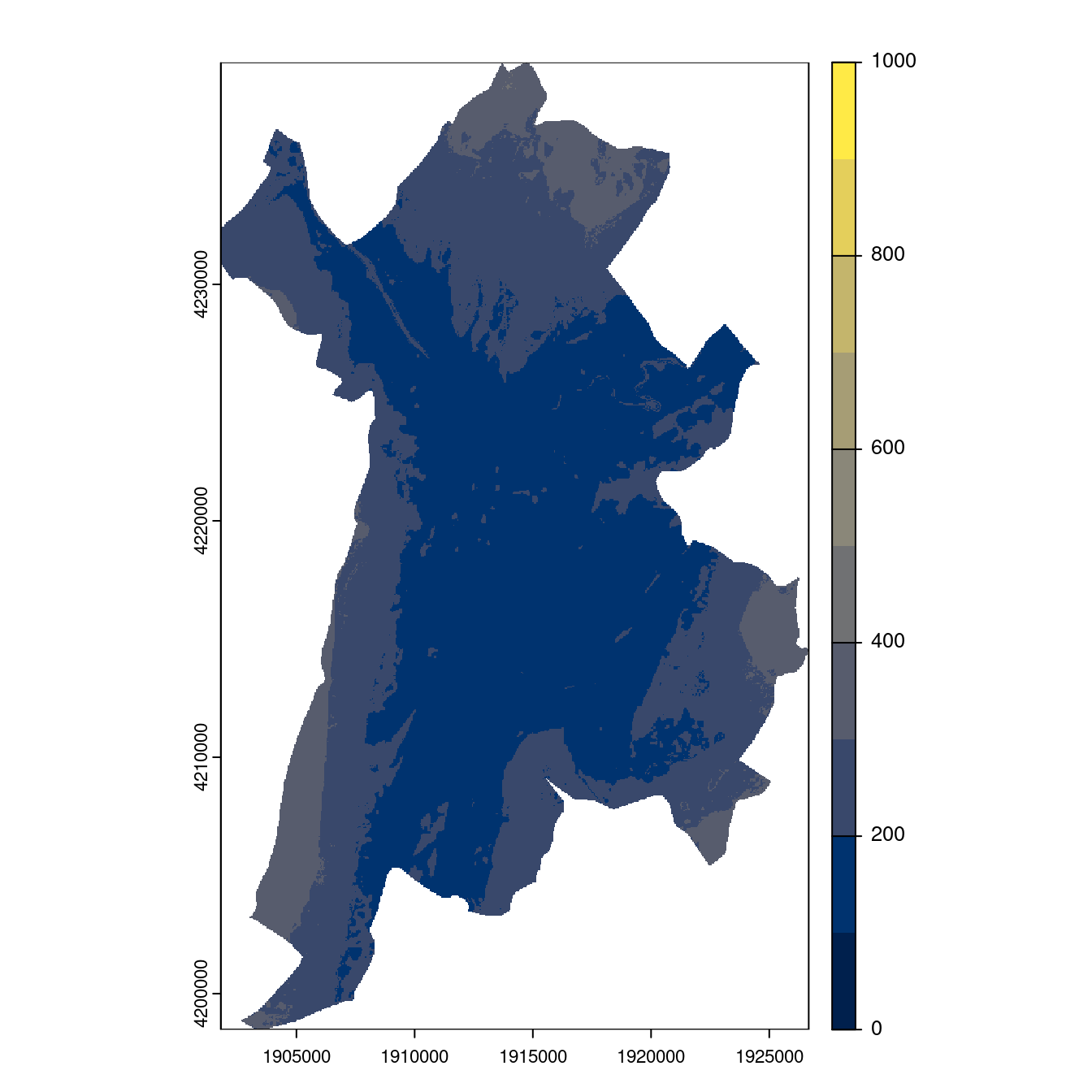 Projection des distributions potentielles contemporaine et futures jusqu'à l'horizon 2100 sous le scénario SSP5-8.5 (modèle d'ensemble, GCM IPSL).
