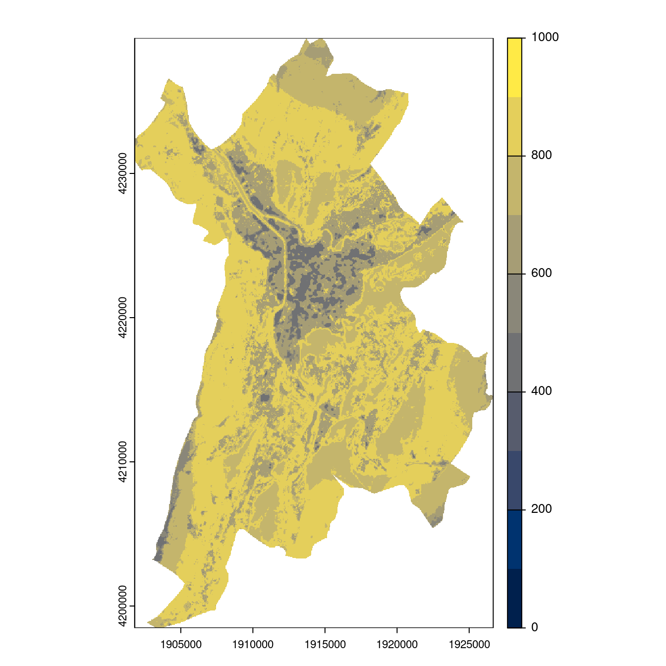 Projection des distributions potentielles contemporaine et futures jusqu'à l'horizon 2100 sous le scénario SSP5-8.5 (modèle d'ensemble, GCM IPSL).