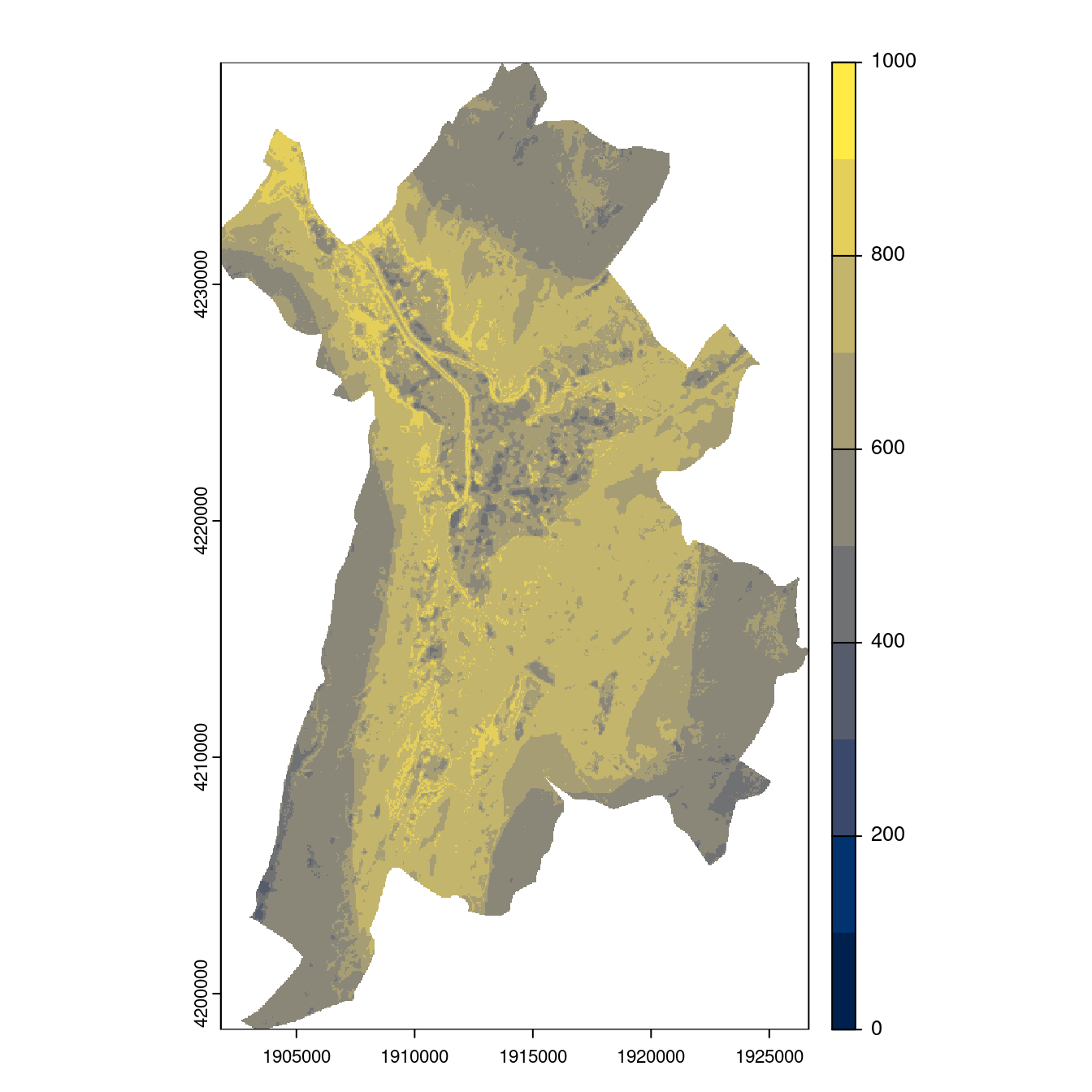 Projection des distributions potentielles contemporaine et futures jusqu'à l'horizon 2100 sous le scénario SSP5-8.5 (modèle d'ensemble, GCM IPSL).