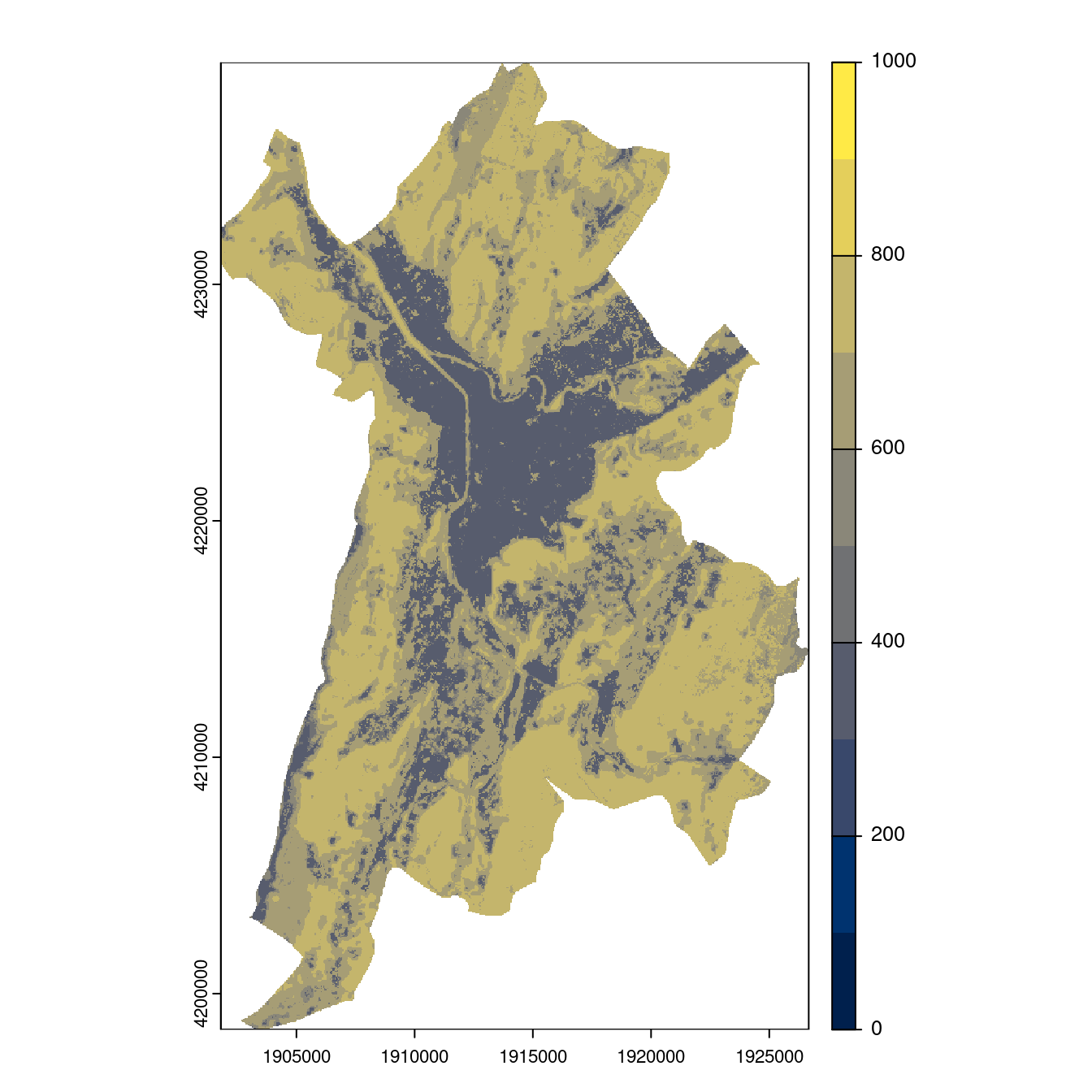 Projection des distributions potentielles contemporaine et futures jusqu'à l'horizon 2100 sous le scénario SSP5-8.5 (modèle d'ensemble, GCM IPSL).