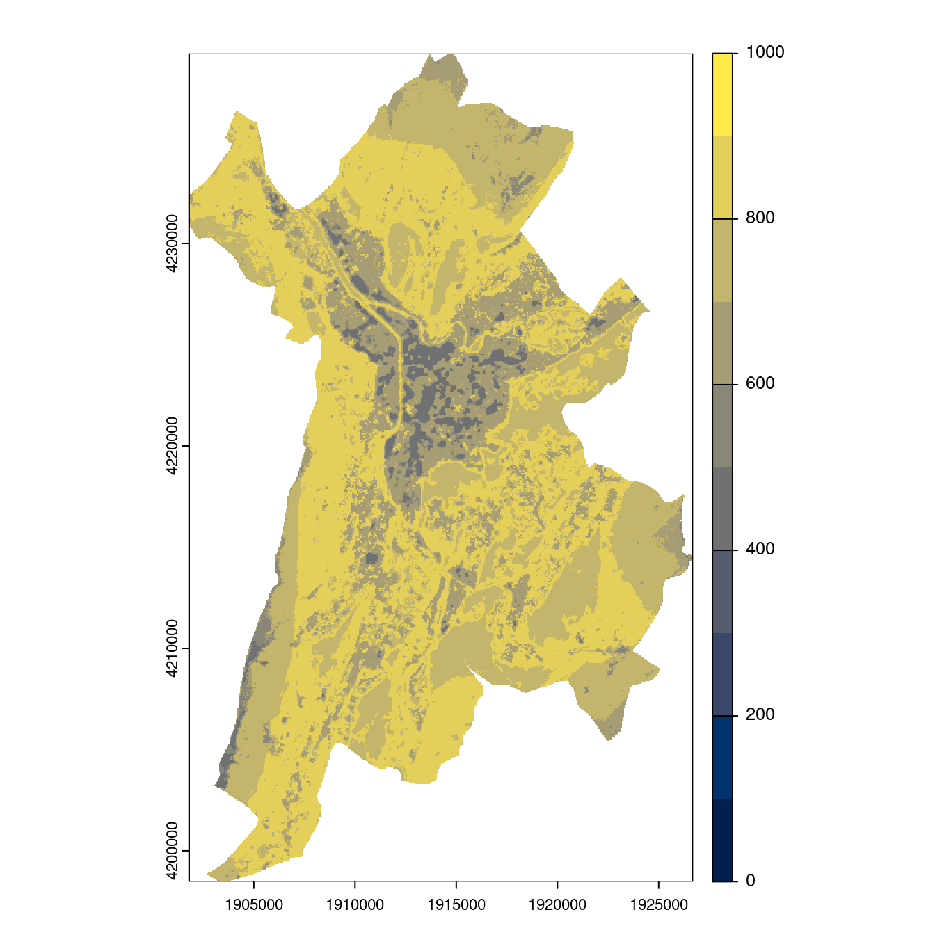 Projection des distributions potentielles contemporaine et futures jusqu'à l'horizon 2100 sous le scénario SSP5-8.5 (modèle d'ensemble, GCM IPSL).