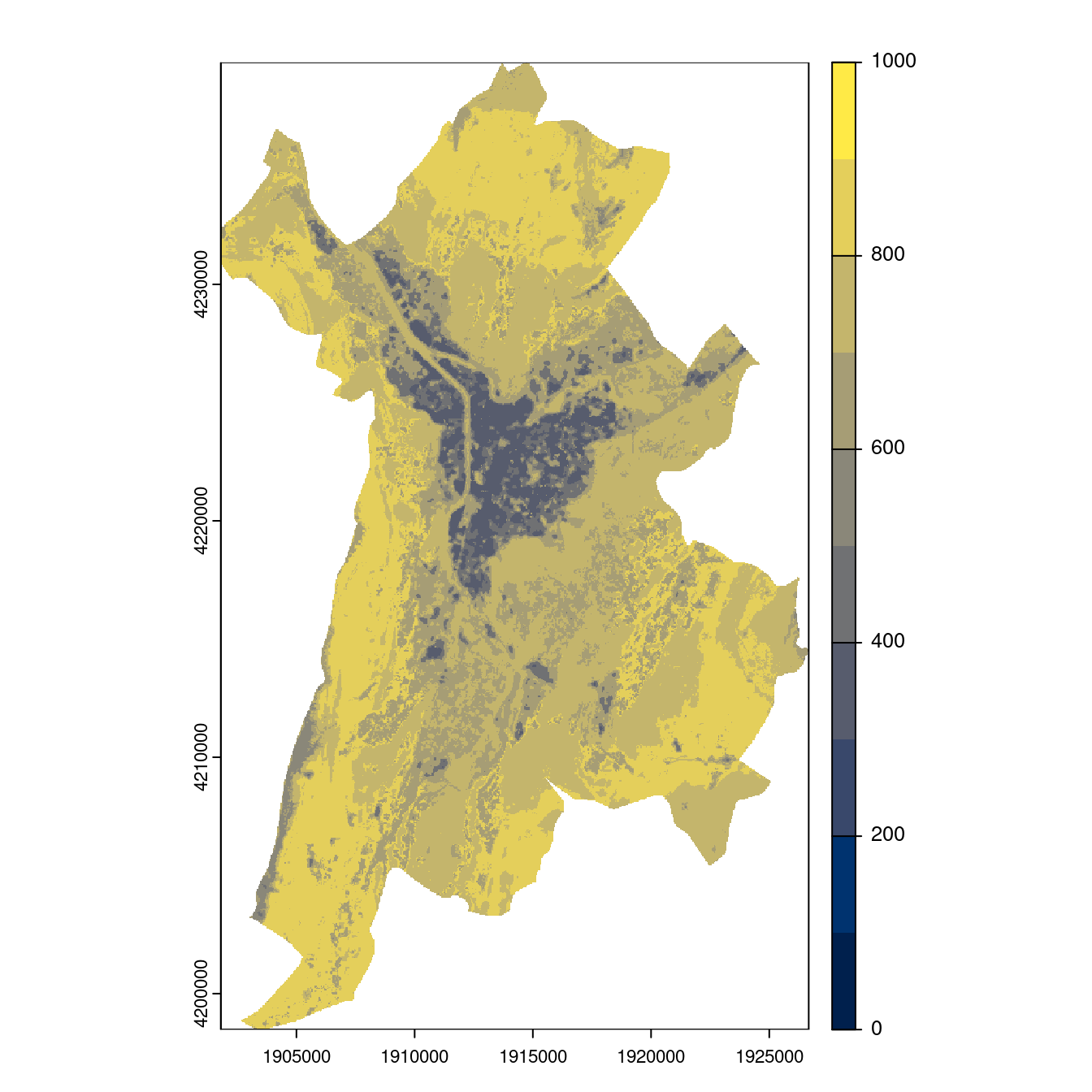 Projection des distributions potentielles contemporaine et futures jusqu'à l'horizon 2100 sous le scénario SSP5-8.5 (modèle d'ensemble, GCM IPSL).