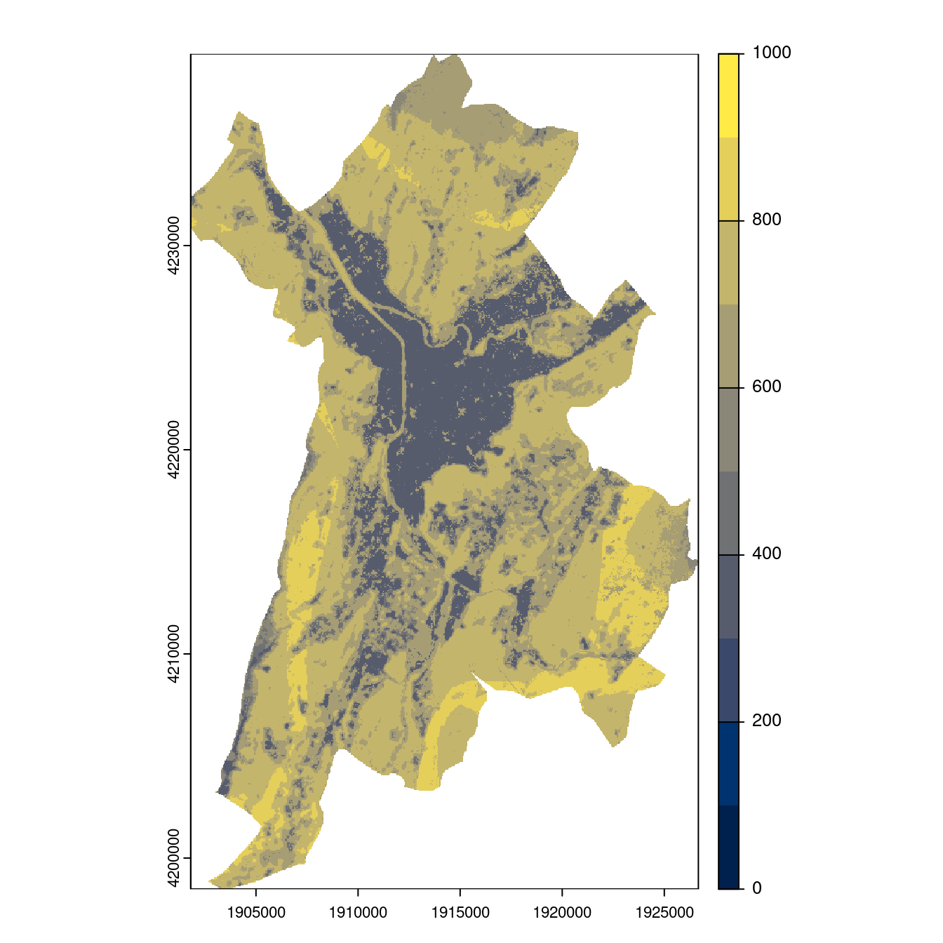 Projection des distributions potentielles contemporaine et futures jusqu'à l'horizon 2100 sous le scénario SSP5-8.5 (modèle d'ensemble, GCM IPSL).